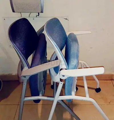 Set of 3 Light Blue/Gray Stackable Office Chairs with Armrests