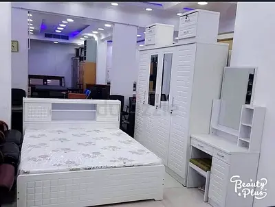 White 3-Piece Bedroom Set: Bed, Wardrobe  Dressing Table