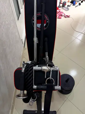 Home gym weights and bench and attachments