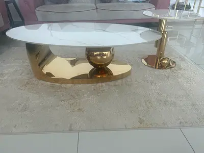 Ceramic-Top Gold Base Oval Coffee Table set of two