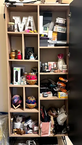 Tall Wooden Storage Cabinet with Shelves - Good Condition