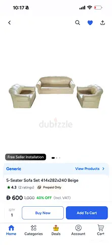 Cream 5-Seater Sofa Set (3-Piece) - Good Condition