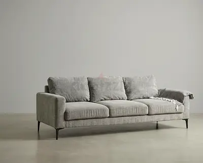 Light Grey 3-Seater Fabric Sofa, Slim Metal Legs