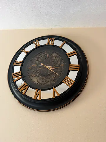 Large Decorative Wall Clock with Exposed Gear Design