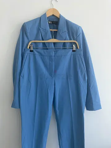Light Blue Womens Blazer - Size M, Single Button with trousers