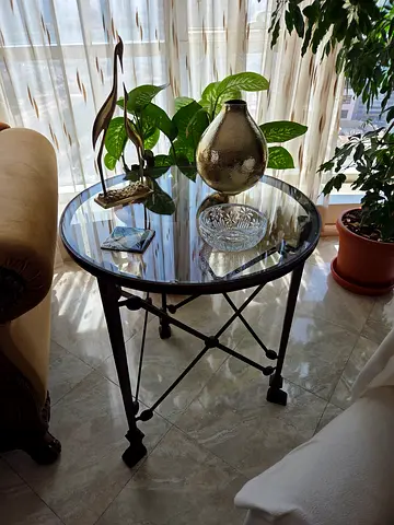 Glass Top Round Side Table with Metal Frame