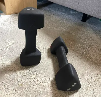 Pair of 5 kg Neoprene Dumbbells - Good Condition