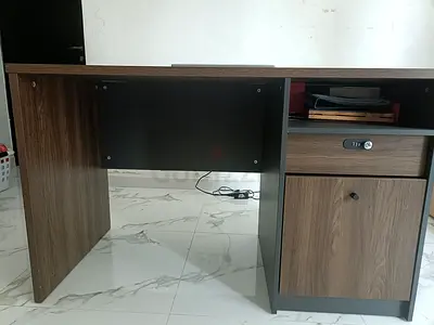 Wooden Office Desk with Lockable Drawer and Cabinet - Good Condition
