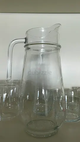 Clear Glass Water Pitcher with Matching Tumblers - Set of 8