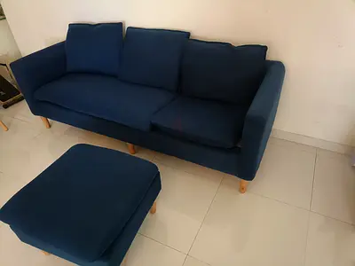 Blue L-shaped 3-seater Sofa with Left Chaise - Good Condition