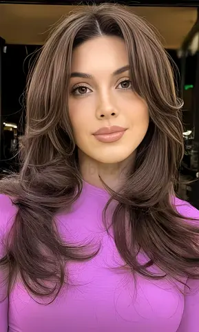 Long Layered Brown Womens Wig — Natural Look, Excellent Condition