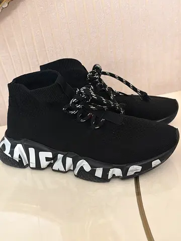 Balenciaga Black sock-style knit sneakers with chunky graphic sole - size unknown