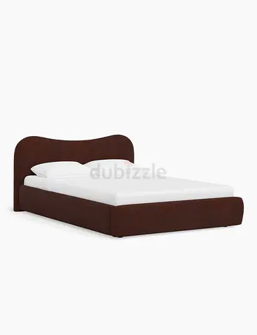 Brown Fabric Double Bed with Curved Headboard