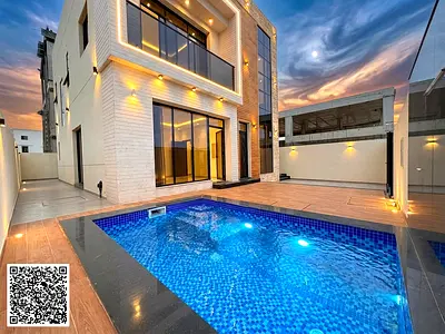 Including registration fees, a villa near the mosque is for sale. One of the most luxurious villas in Ajman. Super deluxe construction and finishing,