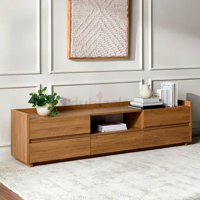 Solid Wood Low TV Cabinet / Media Console - 6 Drawer Storage