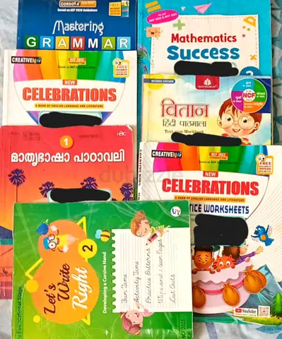 Set of 8 School Workbooks Practice Books (Math, Grammar, English, Hindi, Malayalam)