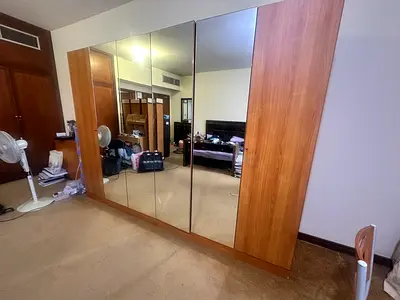 Large Wooden Wardrobe with Full-Length Mirrored Doors - Good Condition from Denmark