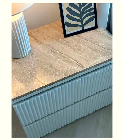 White 2-Drawer Nightstand with Marble Top