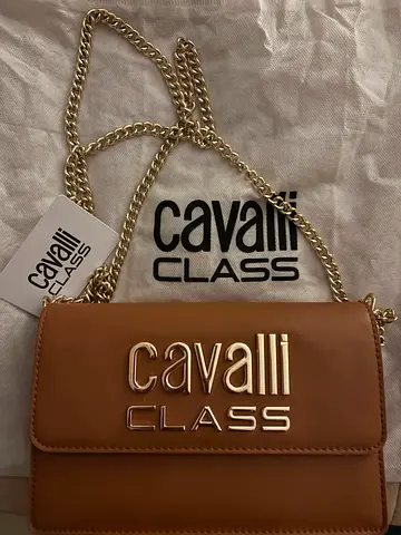 Cavalli Class tan leather chain-strap shoulder bag — like new