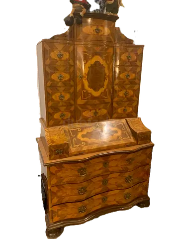 Antique Inlaid Marquetry Bureau-Secretary Chest