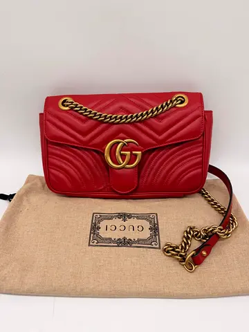 Gucci Red GG Marmont Medium Shoulder Bag in Matelassé