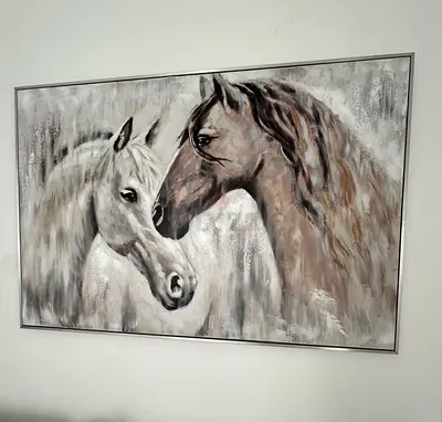 Framed Horse Painting – Neutral Toned Canvas Art