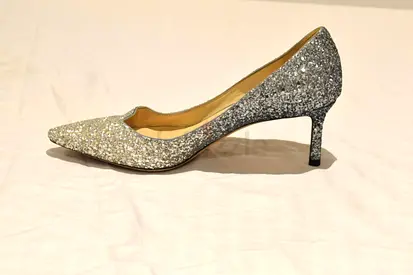 💯% authentic Jimmy Choo Romy 85 Silver and Dusk Blue