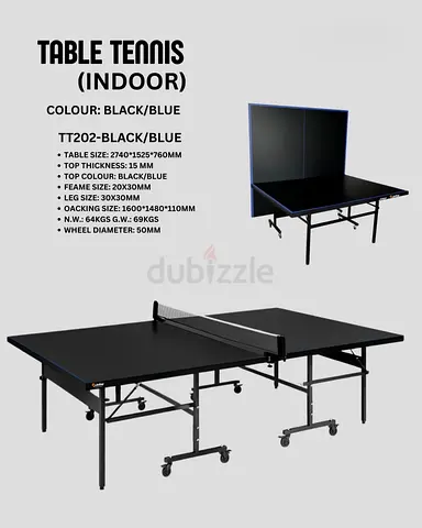 Indoor Table Tennis Table - Foldable, Wheels, Black/Blue TT202