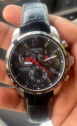 Certina DS Podium Chronograph Mens Watch - Black Dial, Leather Strap