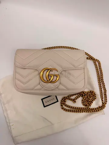 Gucci White Super Mini GG Marmont Matelassé Leather