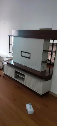Wooden TV Entertainment Unit with Shelving and Storage - Dark Wood Finish