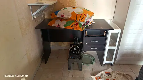 Black rectangular study/office desk with drawers