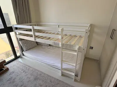 White Wooden Bunk Bed with Ladder — Perfect Condition
