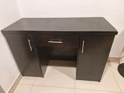 Compact Dark Wood Desk with Storage Cabinets, STRONG TABLE