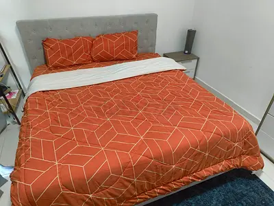 Queen bed and mattress, dresser, and side drawer (used, good condition). BEST PRICE for Urgent Sale