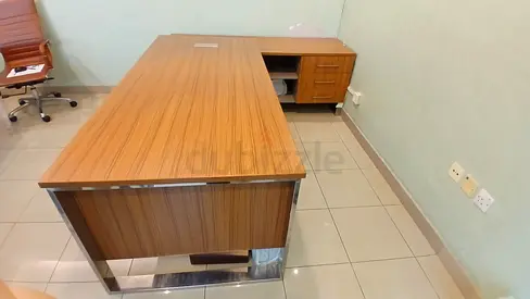 Large Wooden Executive Office Desk with Side Drawer Unit - Good Condition