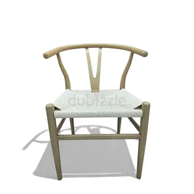 Wishbone-Style Dining Chair with Woven Seat Metal Frame
