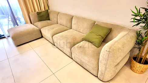 Large Beige Modular Fabric Sofa with Ottoman