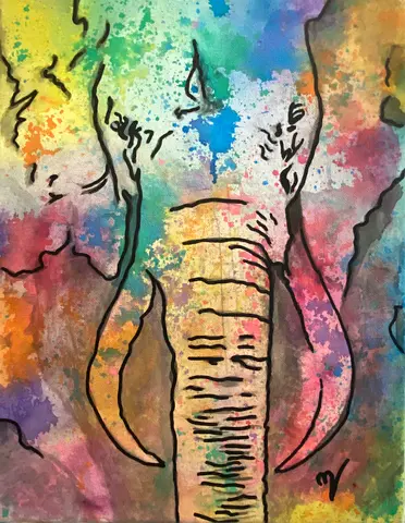 Original Colorful Elephant Painting — Mixed Media Wall Art 30x40cm