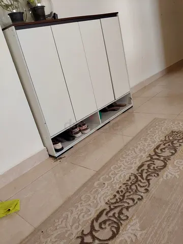 Slim White Shoe Cabinet with Top Shelf - Good Condition