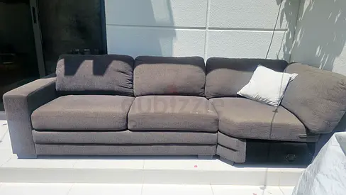 3-Seater L-Shaped Fabric Sofa in Grey – Good Condition but needs cleaning