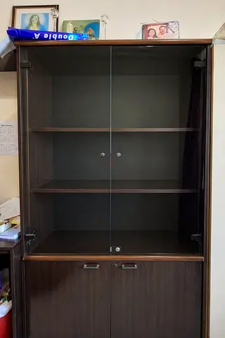 Dark Brown Display Cabinet with Glass Doors