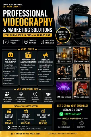 🎬 PROFESSIONAL VIDEOGRAPHY  SOCIAL MEDIA MARKETING | REELS | META ADS | UAE 📈