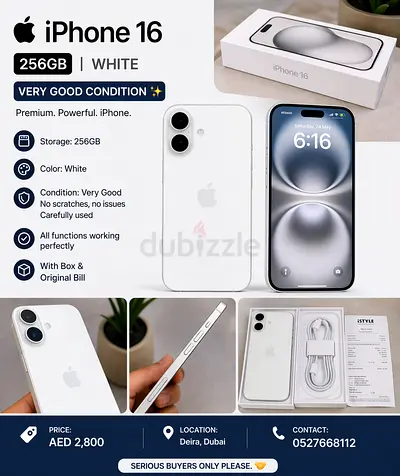 iPhone 16 256GB White – Like New 🔥 With Box  Bill