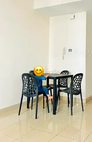 4-Seater Dining Table Set with Modern Black Chairs