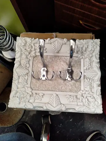 White Decorative Wall Double Coat Hooks on Ornate Frame