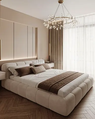 Modern Low Profile Upholstered Queen Bed - Beige