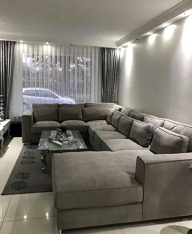 Large L-shaped Grey Fabric Corner Sofa
