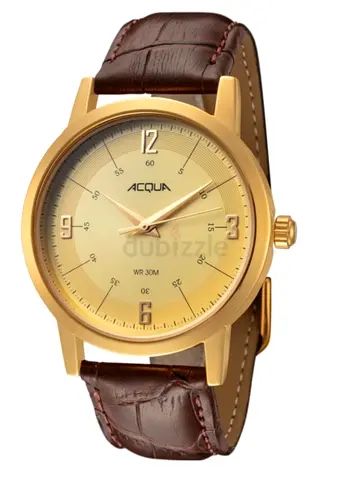 Acqua by TIMEX mens gold-tone analog watch with brown leather strap