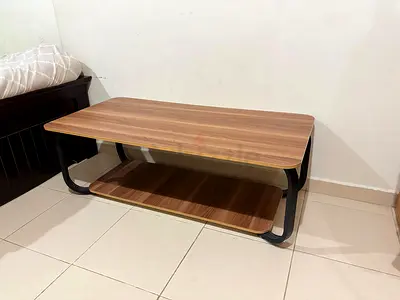 Compact Wood-Top Coffee Table with Lower Shelf